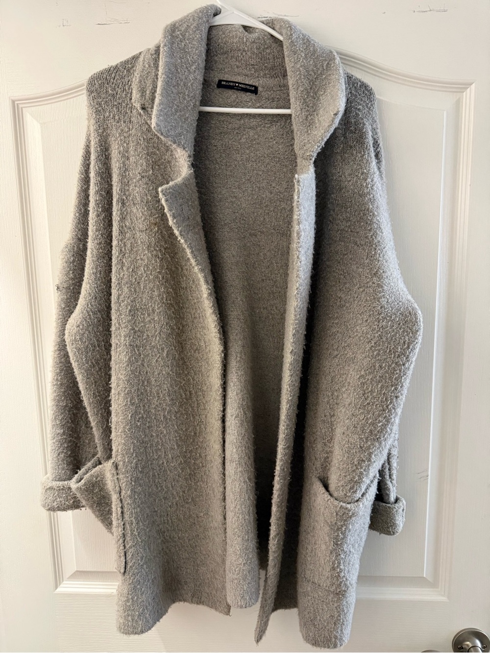 Brandy Melville Light Gray Bouclé Open-Front Coatigan